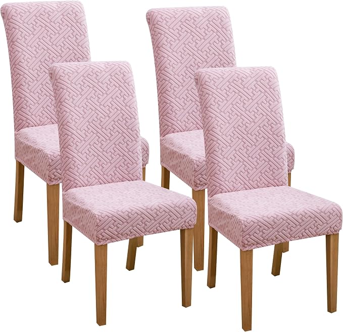 FORCHEER Chair Covers for Dining Chairs 4 Pack Pink Jacquard Stretch Parsons Chair Slipcovers Washable Removable by FORCHEER