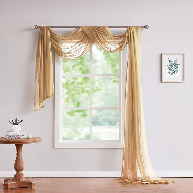 Warm Home Designs 55 x 144 Caramel Gold Sheer Window Scarf. AM Gold 144" | Sheer Window Scarves Valances are Great As Wedding Arch Draping Fabric, Bed Canopy Or for Decorative Project. - Image 2