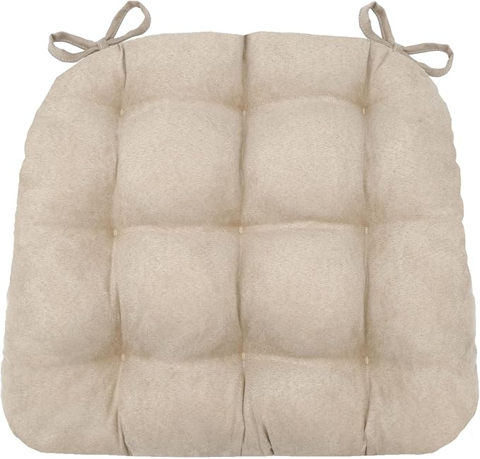 Barnett Home Decor Microsuede Chamois Mushroom Dining Chair Pad with Ties - 16.5 x 18 Size Medium - Latex Foam Fill Cushion, Reversible, Machine Washable - Microfiber Ultrasuede (Beige) by BarnettHomeDecor