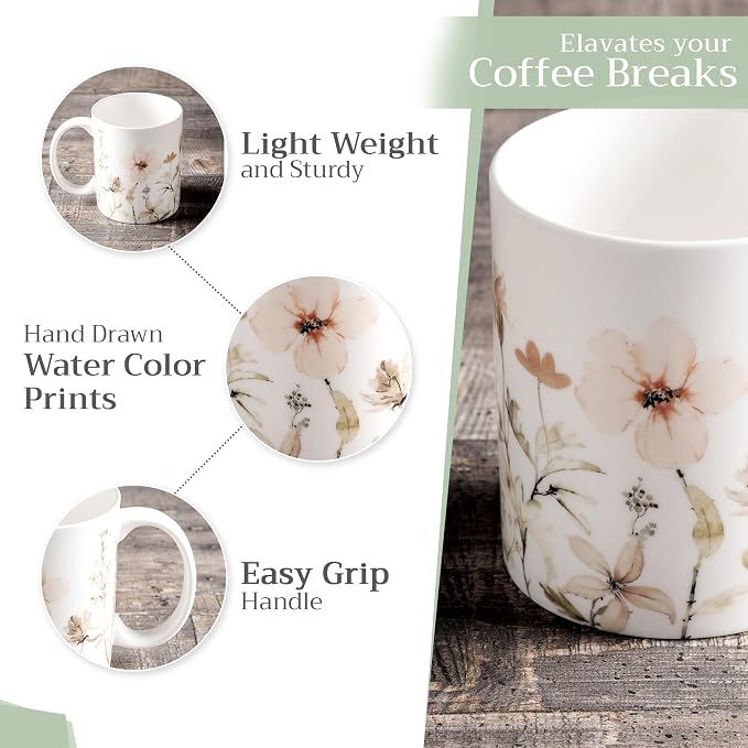 Maison d' Hermine Coffee Mug with Handles Tea Cups (12 Ounce, Pack of 1) | Fine Bone China Coffee Mugs for Hot Beverages Cappuccino Latte Home Hotel Spring Summer -Ice Florals - Romantic Morning - Image 5