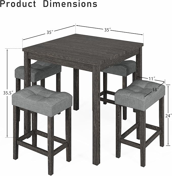 allamazing 5-Piece Counter Dinner Height Table Set, Indoor Modern Rectangular Dining Table Furniture Set for Kitchen, 35 inch Dining Table with 4 stools (1+4 Black) - Image 2