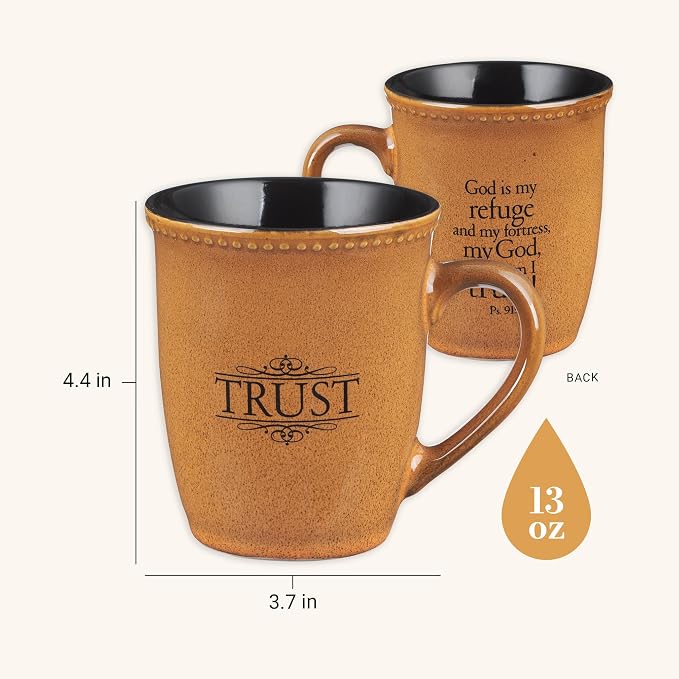 Christian Art Gifts Saddle Tan Stoneware Coffee Mug – 13 oz. Microwave and Dishwasher-safe Lead-free Inspirational Scripture Coffee and Tea Mug for Men & Women with Bible Verse: Trust – Psalms 91:2 - Image 2
