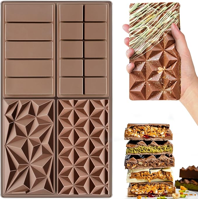 HKNMTT Chocolate Bar Silicone Molds, Large Stuffed Dubai Pistachio Deep Bar Moulds Kit 1 Inch Thick Big Pack of 2, Ideal for Homemade Making Bar Candy Bar Bpa Free DIY