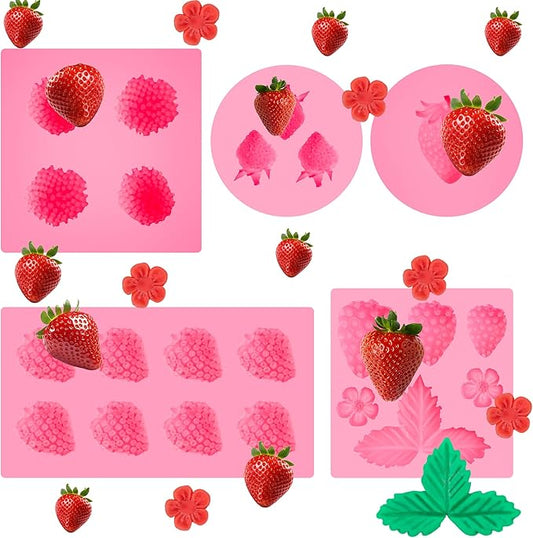 5Pcs Strawberry Baking Mold Silicone 3D Strawberry Chocolate Mold, Candy Jelly Flower Fondant Molds Ice Cream DIY Paper Cup Cake Biscuit Dessert Making