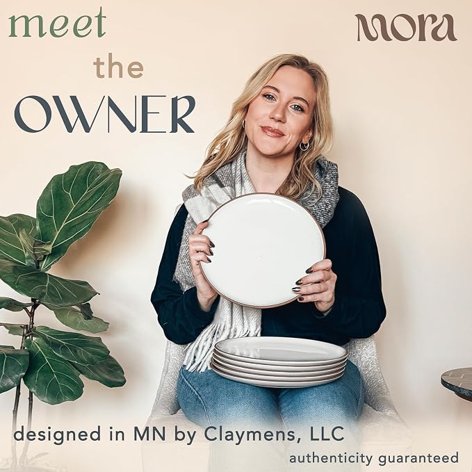 Mora Ceramic Dinner Plates Set of 6, 10 inch Dish Set - Microwave, Oven, and Dishwasher Safe, Scratch Resistant, Modern Rustic Dinnerware- Kitchen Porcelain Serving Dishes - Vanilla White - Image 3