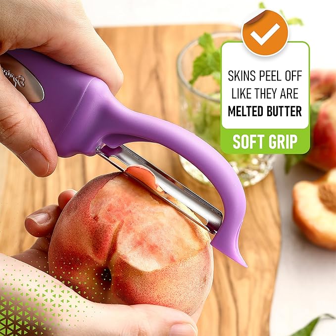 Spring Chef Swivel Vegetable Peeler for Kitchen w/Ergonomic Handle, Orchid | Premium Potato Peeler w/ Ultra Sharp Stainless Steel Blades, Multifunctional Veggie Peeler for Apple, Carrot, Cucumber, Fruit - Image 4