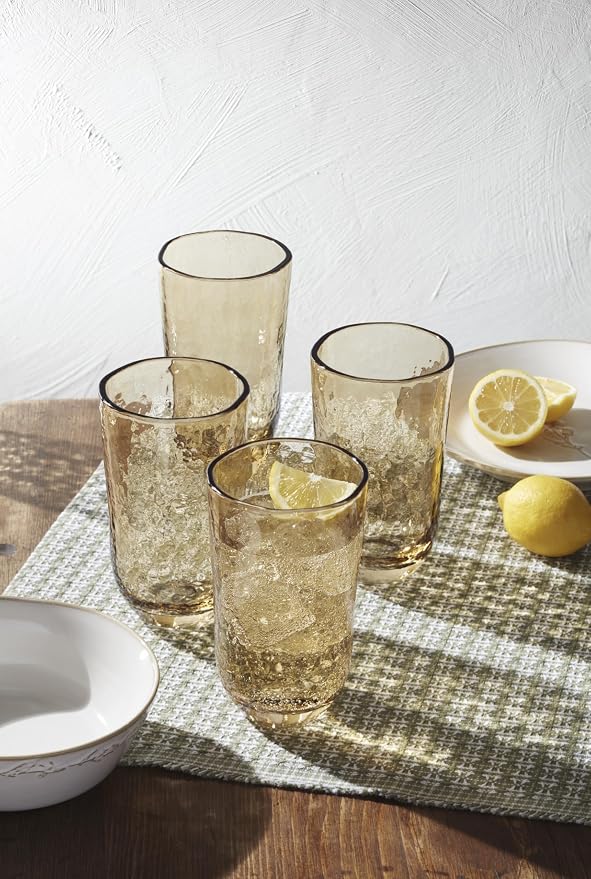Lenox Homespun Amber Tall Highball Glasses, 20oz, Set of 4 | mouth-blown glass, amber hue, dishwasher safe | artisanal drinkware for gatherings | 6 inch, 20oz, gift for women - Image 4