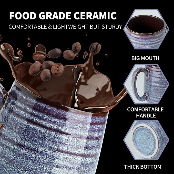 Hasense Large Coffee Mugs Set of 2, Ceramic 20 oz Coffee Cups for Office and Home, Modern Coffee Mug with Big Handle for Latte Coffee Tea Soup as Gifts, Dishwasher & Microwave Safe, Blue and Purple - Image 6