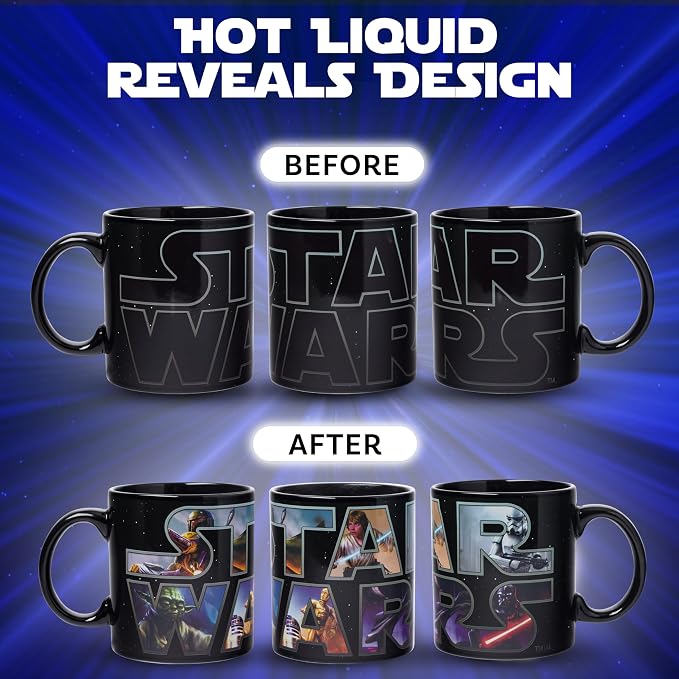 Silver Buffalo Star Wars Logo, Heat Reveal Ceramic Mug, 20oz | Coffee Cup, Boba Fett, Yoda, Luke, C-3PO, R2-D2 and Darth Vader, Stormtrooper, 0.59 Liters - Image 3