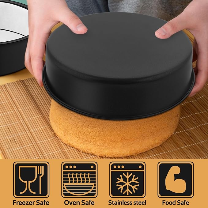 E-far 9.5 Inch Cake Pans Set of 2, Nonstick Stainless Steel Small Round Baking Pans with Parchment Paper & Side Liner Roll, Stainless Steel Core & Non-toxic Coating, Straight Side & 2 Inch Deep - Image 6