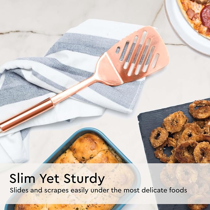 Styled Settings Copper Kitchen Utensils Set, 5-Piece | Copper Kitchen Accessories Includes Stainless Steel Ladle, Spoon, Pasta Fork, Spatula, and Skimmer - Unique Kitchen Gifts - Image 8