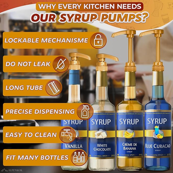 5 PCs Coffee Syrup Pump Dispenser - 9.25" Closed/11.54" Open Coffee Syrup Dispenser Pump - Lockable Mechanism, Fits Various 25.4 oz Bottles, Easy to Use & Clean, Suitable for Liquids & Pastes