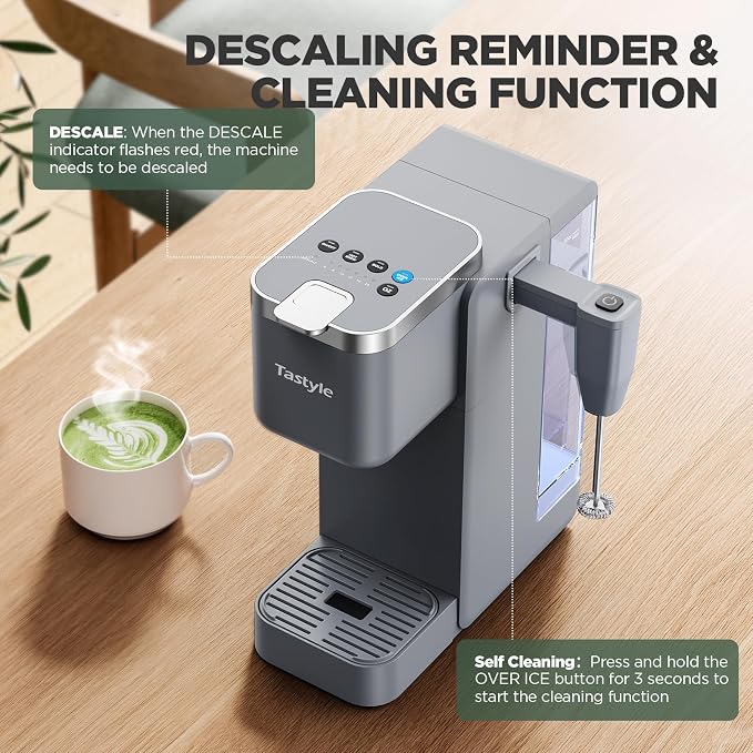 Tastyle Single Serve Coffee Maker with Built-in Detachable Milk Frother | For K Cups & Grounds, 40oz Removable Water Tank, 6 Brew Sizes, 2 Drip Trays, BPA Free, Fits 7.3" Travel Mug, K330MF, Gray - Image 8