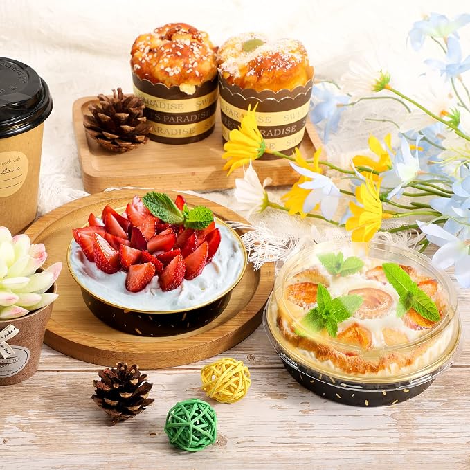 Beasea Mini Aluminum Pie Pans with Lids, 100 Pack 4” 8oz Black Gold Baking Pie Foil Tins Small Round Tart Cups Containers for Individual Cupcake Muffin Cheesecake Dessert Ramekins Quiche Oven Dishes - Image 6