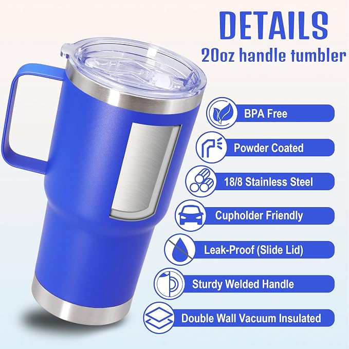 20 oz Tumbler with Handle and Lid Insulated Travel Coffee Mug DarkBlue 1P | Stainless Steel Tumbler, coffee tumbler with handle,Spill Proof Double Wall Vacuum Tumbler Cup Keep Drink Hot & Cold - Image 3