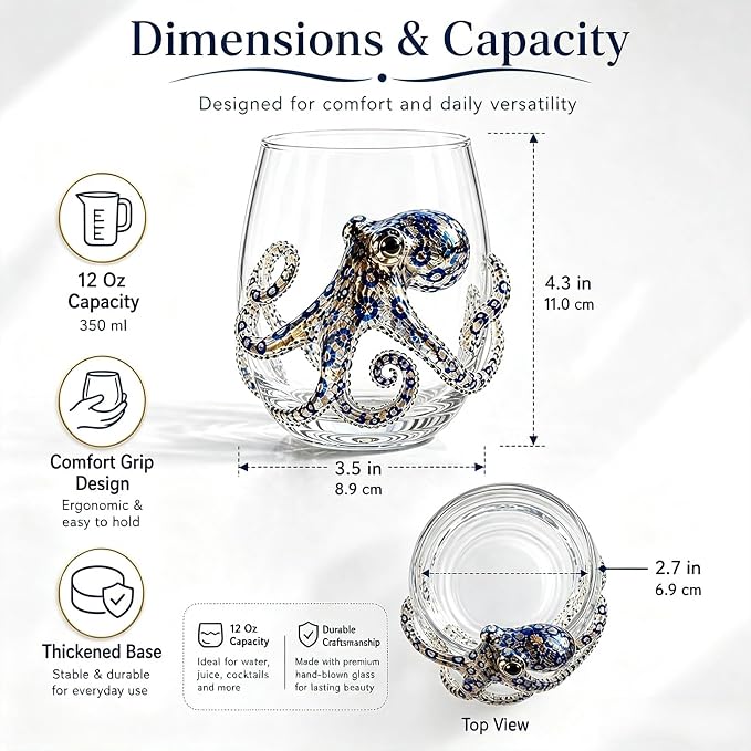 Novelty 3D Sculpted Ocean Life Stemless Wine Glasses, 12oz Embossed Sea Animal Glassware for Beverages, Premium Borosilicate Glass Beach Gifts (Dolphin) - Image 7
