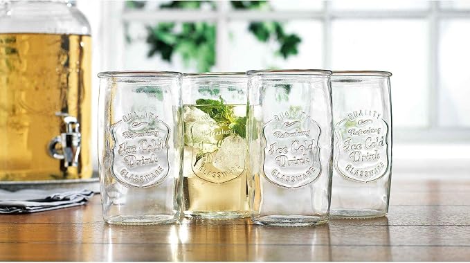 Glaver's Set of 8 Highball Glass Cups 20 OZ Stemless Tall Drinking Glasses For Everyday Use, Vintage Ice Cold Logo Tumbler Glassware for Bar, Juice, Cocktails, Beer, Water glasses. - Image 6