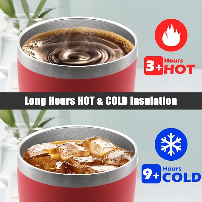 20oz Tumbler Insulated Coffee Tumblers with Lid Stainless Steel Red 12P | 20 oz Tumblers Double Wall Insulated Vacuum 20oz Coffee Mug Leak Proof Tumblers with Lid Powder Coated - Red 12 Pack - Image 5