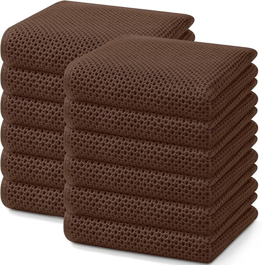 Homaxy 100% Cotton Waffle Weave Kitchen Dish Towels 12-Pack, Coffee | 13 x 28 Inches, Ultra Soft Absorbent Dish Towels, Quick Drying Cleaning Towels by Homaxy