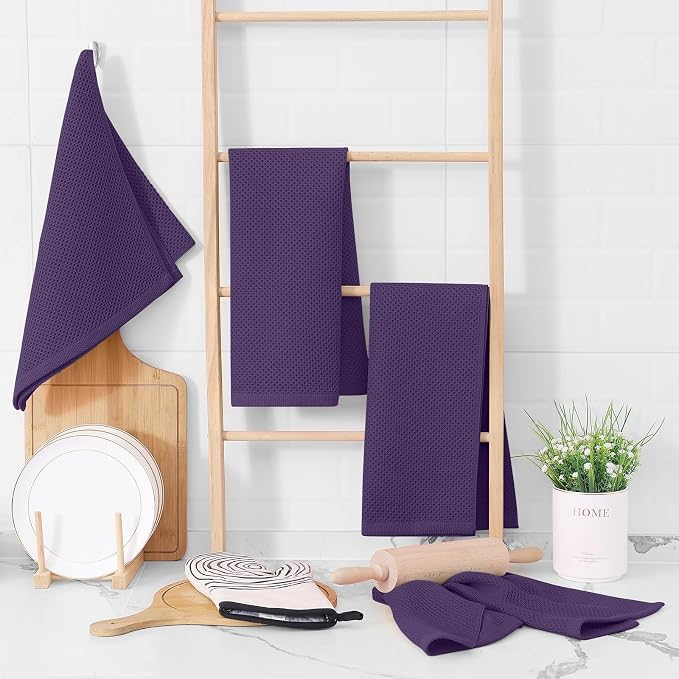 Homaxy 100% Cotton Waffle Weave Kitchen Dish Towels 24-Pack, Eggplant | 13 x 28 Inches, Ultra Soft Absorbent Dish Towels, Quick Drying Cleaning Towels - Image 6