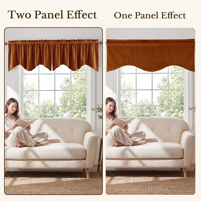 Burnt Orange Fall Decor Window Valance 52x18 Inch 1 Panel | Velvet Wavy Window Treatment for Kitchen, Vibrant Autumn Decoration Short Curtains for Living Room, Bathroom, Basement - Image 7