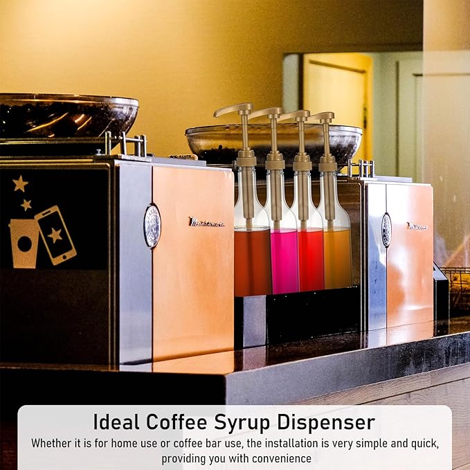 Bokon Coffee Syrup Dispenser 25.4 oz 750 ml Drinking Syrup Pump Bottles with Comprehensive Label Set and Funnel for Coffee Bar Accessories Essentials(Gold,10 Pcs)