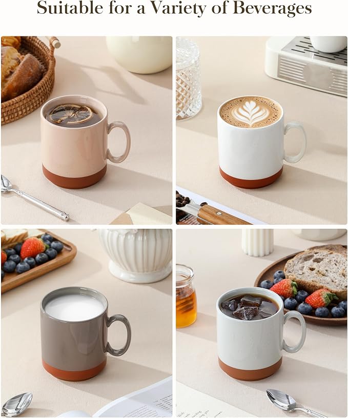 MALACASA 12oz Ceramic Coffee Mugs Set of 4, Stackable Coffee Cups with Straight-Sided Design, Mugs for Coffee, Latte, Tea, Hot Chocolate, Cappuccino and Cocoa, Microwave & Dishwasher Safe, Multicolor - Image 5