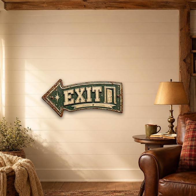 Exit Left-Pointing Arrow Sign — Die-Cut Metal Directional Wall Decor | powder-coated metal, vintage, durable print, ready to hang - Image 5