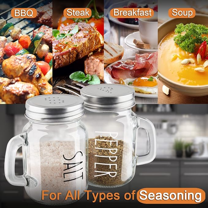 Glass Salt and Pepper Shakers Set, ZOSUJO 4 oz Cute Clear Salt Pepper Shaker, Kitchen Decor for Home Restaurants Wedding, Transparent Shaker Sets with Stainless Steel Lids - Image 5