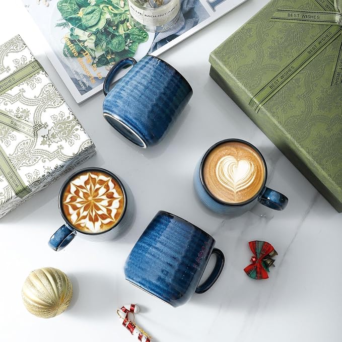 Hasense Small Coffee Mugs 8 oz, Ceramic Cappuccino Cups Set of 4, Espresso Mug with Handle for Latte, Tea, Milk and Mocha, Mini Cups for Gift, Dishwasher & Microwave Safe, Blue - Image 6