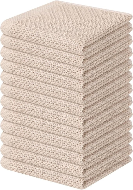 Homaxy 100% Cotton Waffle Weave Kitchen Dish Cloths 12-Pack, Beige | 12 x 12 Inches, Ultra Soft Absorbent Dish Towels, Quick Drying Dish Rags with Hanging Loop by Homaxy