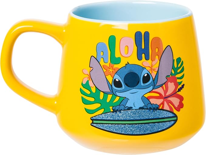 Silver Buffalo Disney Lilo and Stitch Surfboard Aloha, Ceramic Mug, 18oz | Glitter Finish, Tapered Pottery, 0.53 Liters - Image 2