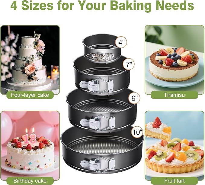 139PCS Springform Cake Pan Set - 4 Non-stick Cheesecake Pans(4/7/9/10-Inch) + Cake Decorating Supplies: Parchment Paper, Pastry Bags and Tips, Icing Scrapers, Cake Cutting Set & More - Image 3