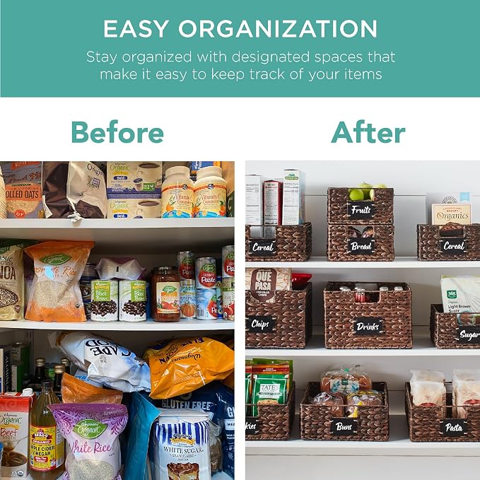 Best Choice Products Set of 4 13x12in Water Hyacinth Pantry Baskets, Woven Organizers w/Chalkboard Label, Chalk Marker - Brown - Image 3