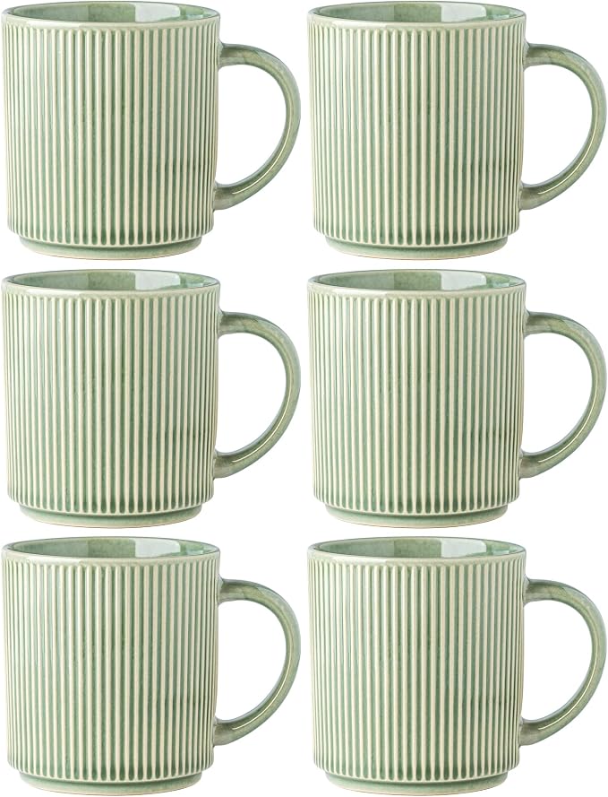 GBhome Coffee Mugs Set of 6，16 oz Coffee Cups with Handle | Cups for Latte, Tea, Cocoa & Milk, Ideal for Daily Use & Gifts, Microwave & Dishwasher Safe, Light Green by GBhome