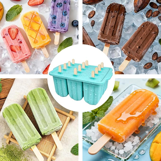 12-Cavity Silicone Popsicles Molds, Reusable Ice Pop Makers with 50 Sticks, Blue Small Ice Cream Mold for Homemade Frozen Dessert