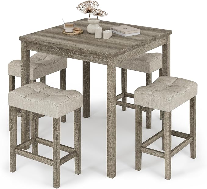 allamazing 5-Piece Counter Dinner Height Table Set, Indoor Modern Rectangular Dining Table Furniture Set for Kitchen, 35 inch Dining Table with 4 stools (1+4 Natural) by allamazing