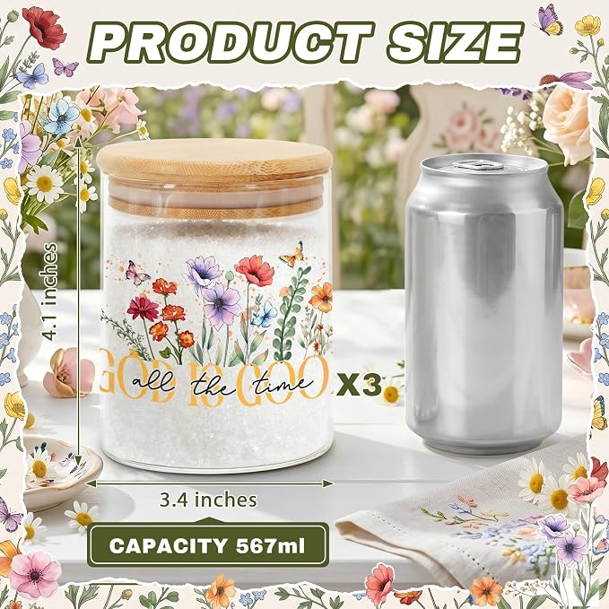 Christian Glass Storage Jars with Lids, Candy Cookie Jars, 3 Pcs | Christian Candy Cookie Jars Gift Bible Verse Gifts for Women Inspirational Kitchen Canister Religious Kitchen Containers - Image 3