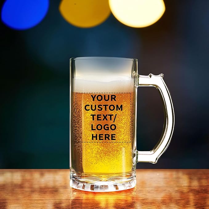 DISCOUNT PROMOS Custom Glass Beer Mug 16 oz. Set of 100, Personalized Bulk Pack - Great for Wedding Favors, Groomsmen Gifts, Birthday Gifts - Clear Bottom Color