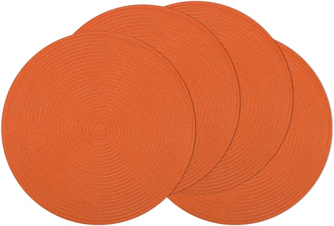 SHACOS Round Placemats Set of 4 for Dining Table Autumn Fall Round Braided Place Mats Washable Non Slip Kitchen Table Mats Decor, Bright Orange by SHACOS