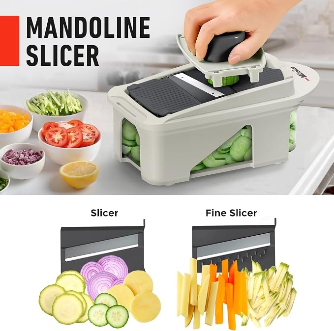 Mueller Pro-Series 12 Blade Vegetable Chopper, Mandoline Slicer and Spiralizer, White/grey - Image 5