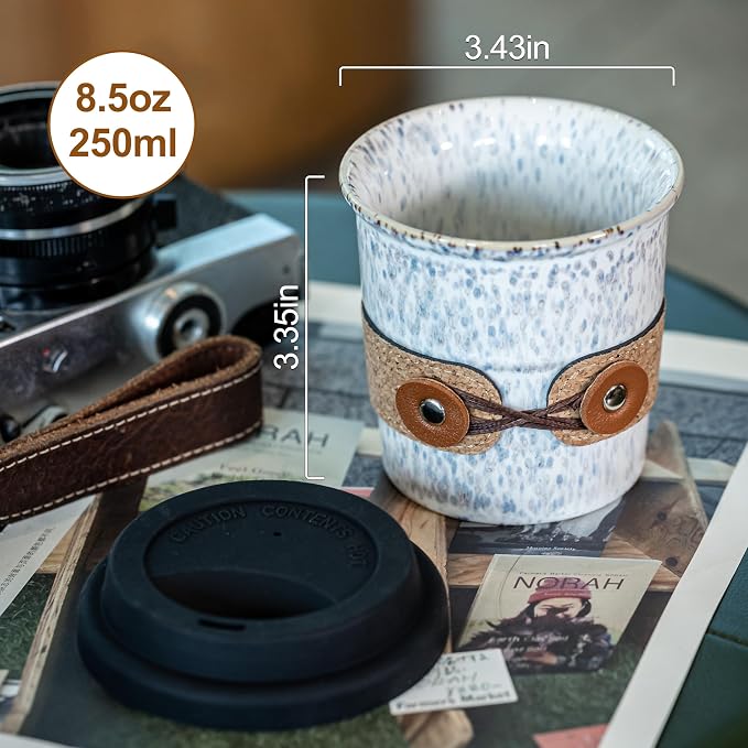 Coffee Mug with Lid, Reusable Coffee Cups for Travel, Spill Proof | Camping Tumbler | Ceramic Microwave and Dishwasher Safe | 8.5oz for Tea, Latte, Espresso | for Car, Home, Office - Image 2