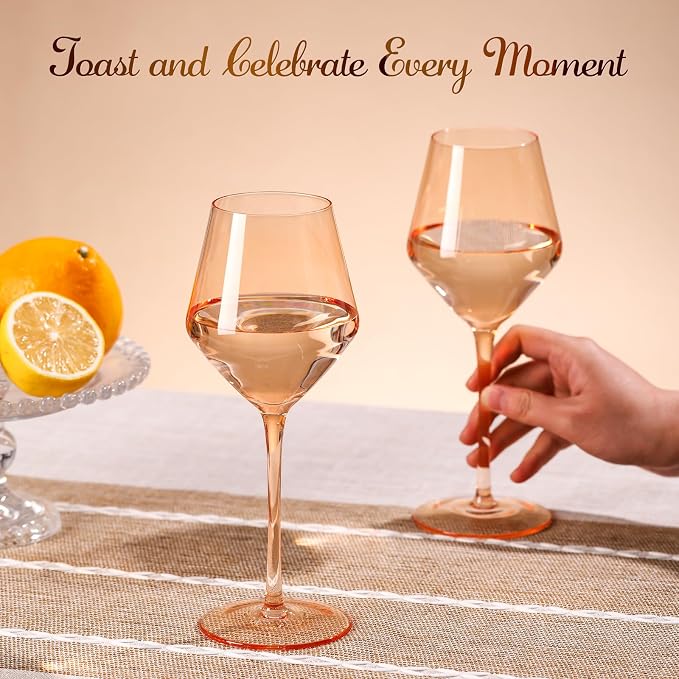 Peach Color Wine Glasses Set 6-16oz Blush Pink Wine Glass with Stem-Hand Made Light Peach Wine Glass-Unique Pastel Pink Wine Glasses for Women Party - Image 3