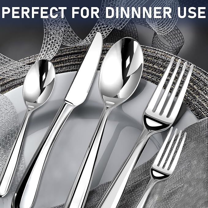 Heavy Duty Silverware Set for 8, Stainless Steel Flatware Cutlery Set | Heavy Duty Steak Knife Fork and Spoon, Dishwasher Safe, Gift Package for Wedding Housewarming - Image 4