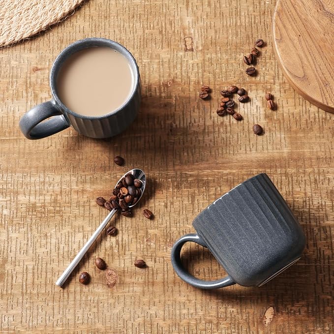 famiware Coffee Mugs Set of 6, Starlight 11 oz Mug Cup Set with Handle for Coffee, Tea, Cocoa, Milk - Ceramic Stoneware Mug Set, Matte Black Grey - Image 5