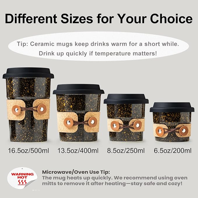 Travel Coffee Mug Ceramic TO Go Coffee Tumbler with Lids Tea Mug | Porcelain Reusable Camp Cups, 8.5oz Car Coffee Mug, Microwave & Dishwasher Safe, Modern Style, Coffee Gifts for Men and Women - Image 8