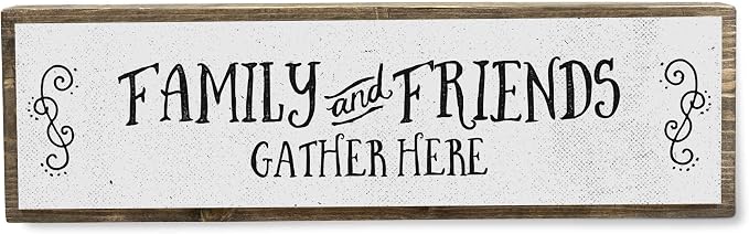 Kitchen Wood Signs (Medium - Wood And Metal, Family And Friends Gather Here) by ANVEVO