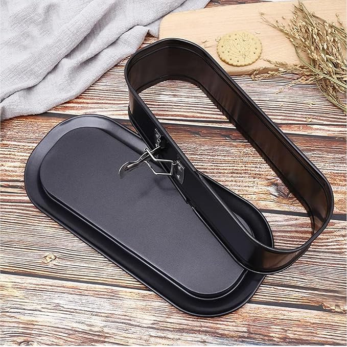 12 Inch Oval Non-Stick Springform Baking Pan Black | Removable bottom with quick release latch for easy cake demoulding - Image 5
