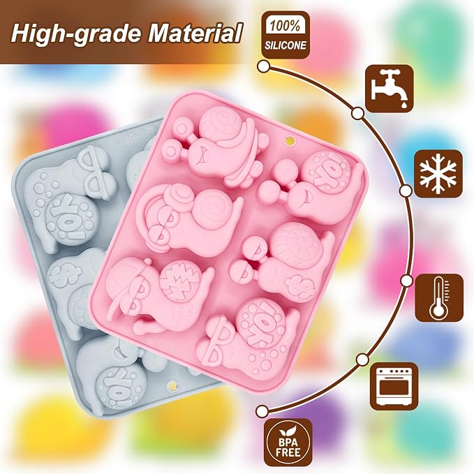 2 Pack Snail Silicone Molds 6 Cavity 3D Cartoon Snail Themed Baking Mould Tray for Animal-Themed Party Chocolate Cake Topper Jello Ice Cube Dessert Mousse Pastry Handmade Soap Crayons - Image 3