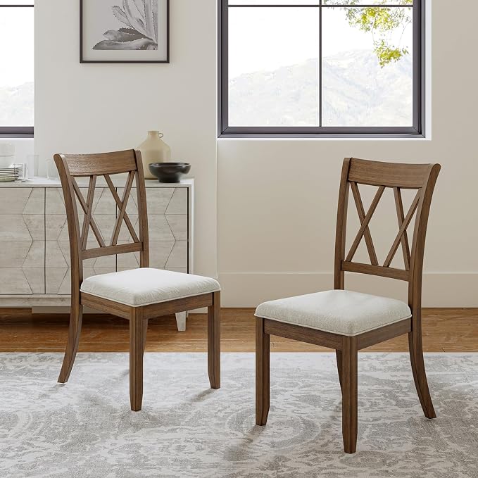HULALA HOME Set of 2 Farmhouse Dining Chairs with Upholstered Cushion, Solid Wood Cross Kitchen Dining Room Chairs(Walnut) - Image 8